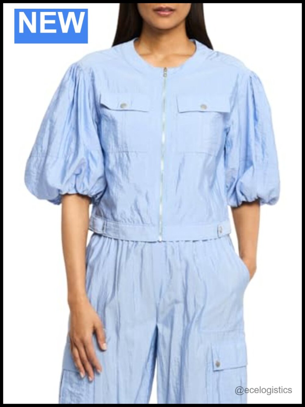 Indira Puffer Jacket with Puff Sleeves, Zip Front, Short Length, Lilac Opal,